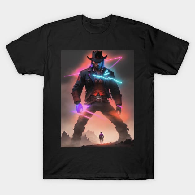 Red Dead neon Cowboy T-Shirt by kiwimick